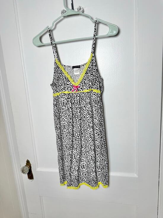 Vintage Dresses & Skirts - Vintage Y2K Black White Leopard Babydoll Lime Green Cami Mini Dress Women's MED